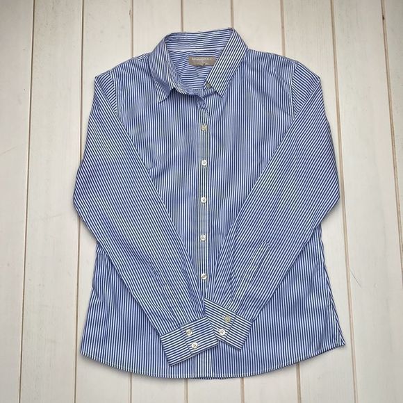 Blue & White Striped Button Down Cotton Shirt - Picture 6 of 10